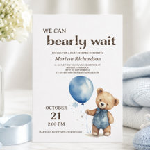 Convite de Chá de Bebê para Menino Urso de Pelúcia