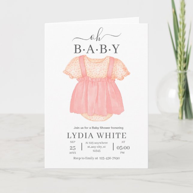 Convite de Chá de Bebê para Roupas de Bebê, Chá de (Frente)