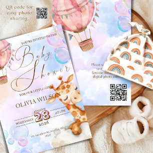 Convite de Chá de Bebê Pastel Giraffe com Código Q