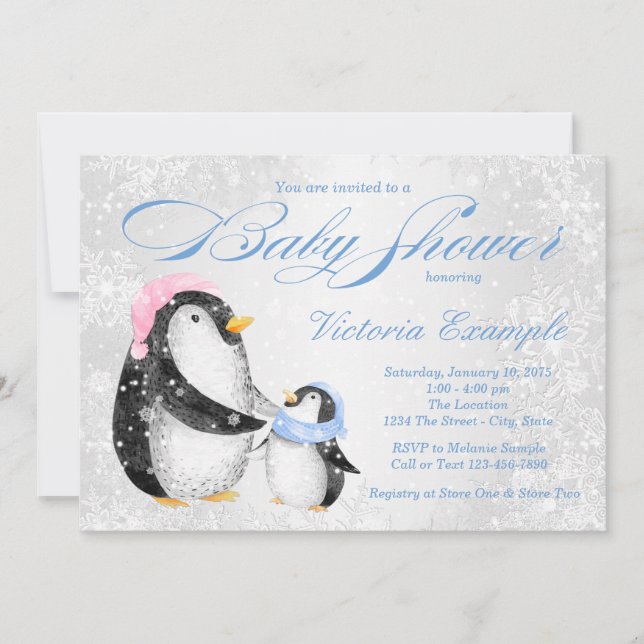 Convite de Chã de Bebê Penguim de Inverno para Men (Frente)
