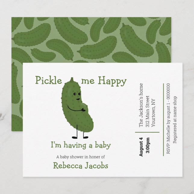 Convite de Chá de Bebê Pickle me Happy (Frente/Verso)