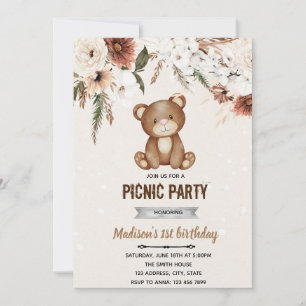 convite de chá de bebê picnic boho urso