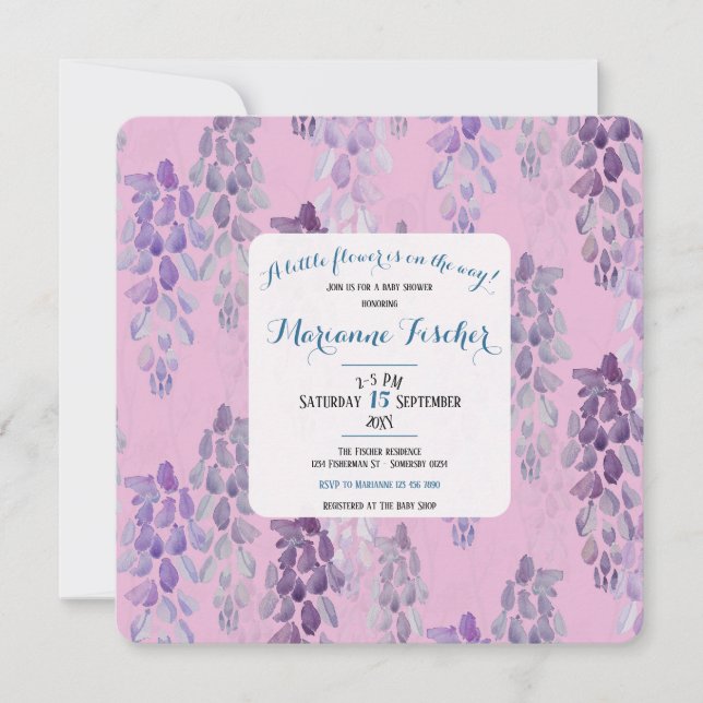 Convite de chá de bebê Pink botânico elegante (Frente)