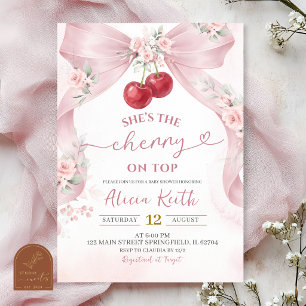 Convite de Chá de Bebê Pink Bow Coquette Cherry o