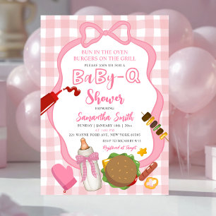 Convite de chá de bebê Pink Bow Gingham Babyq
