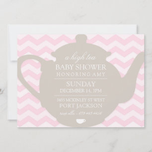 Convite de Chá de Bebê Pink & Brown Chevron