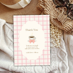 Convite de Chá de Bebê Pink Gingham Bonjour Cafe B