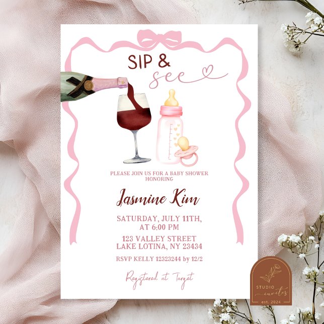 Convite de Chá de Bebê Pink Girl Sip and See (Criador carregado)