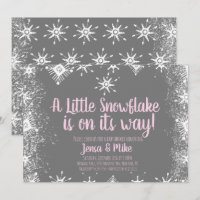 Convite de Chá de Bebê Pink Little Snowflakes Snow
