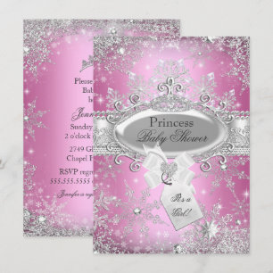 Convite de Chá de Bebê Pink Princess Winter Wonder