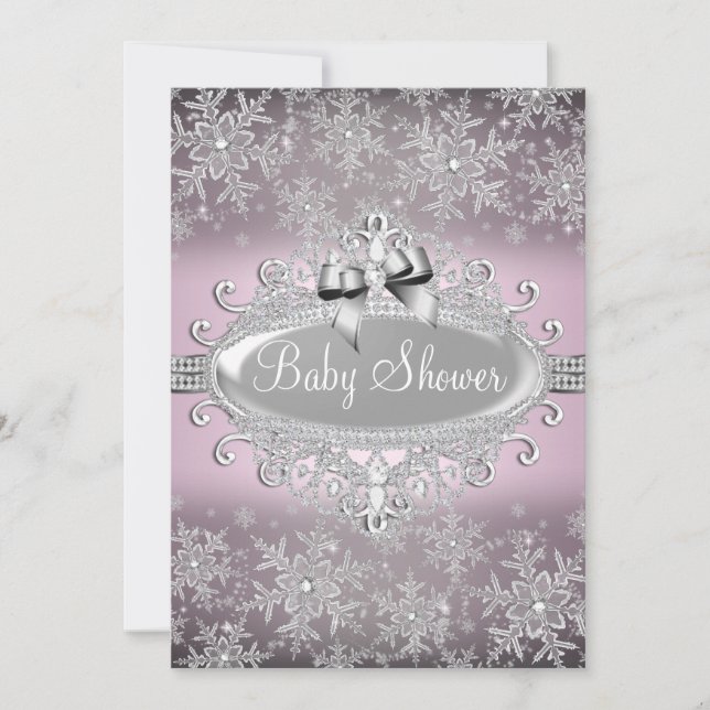 Convite de Chá de Bebê Pink Silver Sparkle Snowfla (Frente)