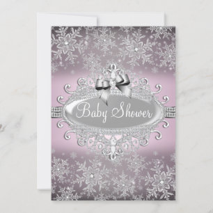 Convite de Chá de Bebê Pink Silver Sparkle Snowfla