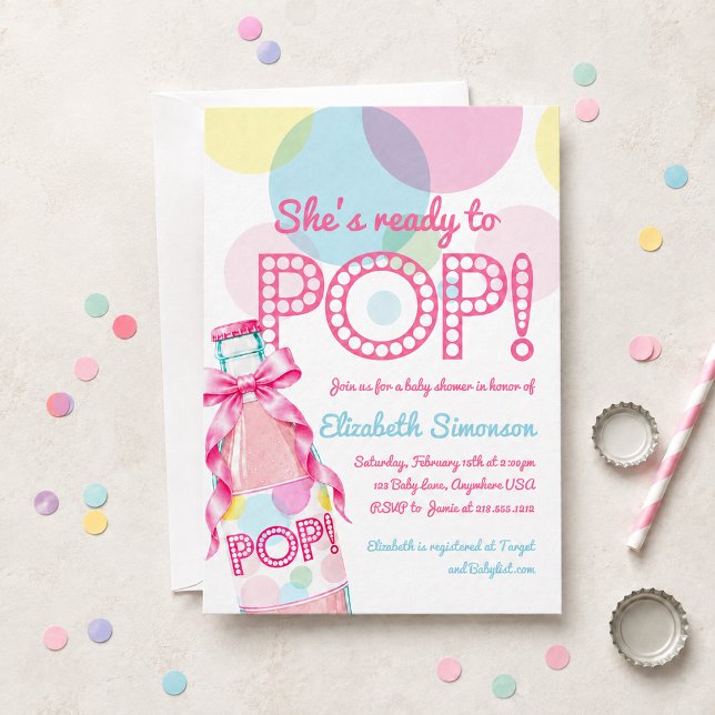 Convite de Chá de Bebê Pink Soda Ready to Pop (Pink Soda Ready to Pop Baby Shower Invitation)