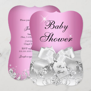 Convite de Chá de Bebê Pretty Diamond Bow Rosa