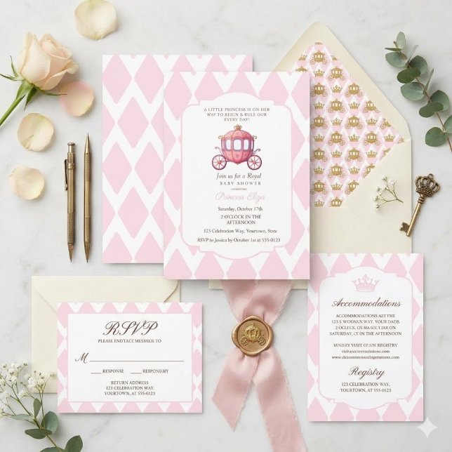 Convite de Chá de Bebê Princesa Argyle Rosa (Criador carregado)