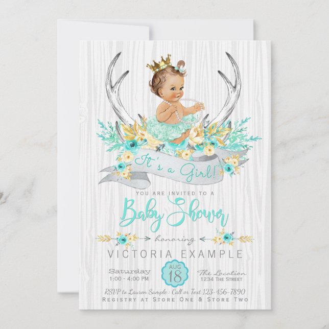 Convite de Chá de Bebê Princesa Boho Chifre Tribal (Frente)