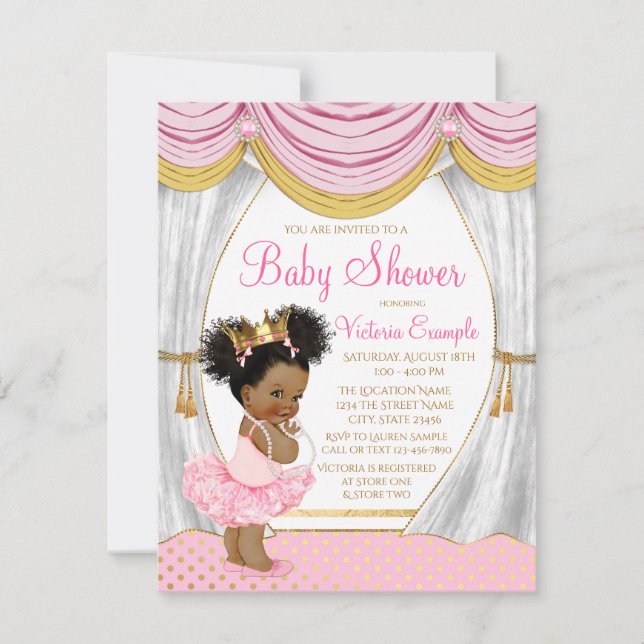 Convite de Chá de Bebê Princesa Étnica em Dourado  (Frente)