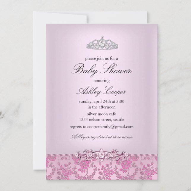 Convite de Chá de Bebê Princesa Rosa (Frente)