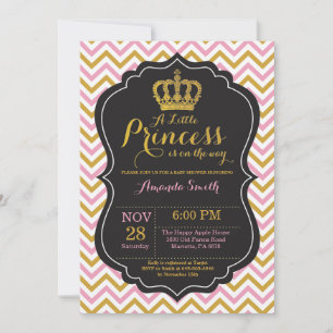 Convite de Chá de Bebê Princesa Rosa e Dourado