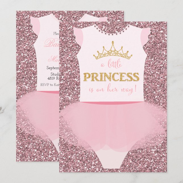 Convite de Chá de Bebê Princesinha (Frente/Verso)