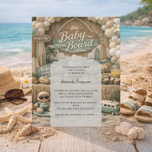 Convite de chá de bebê retrô de praia "Bebê a Bord