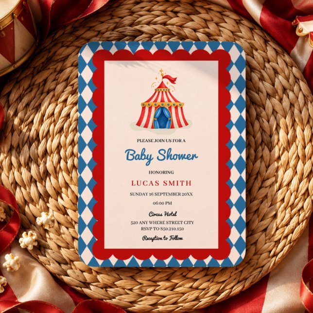 Convite de chá de bebê retrô do Circo Carnaval (Criador carregado)
