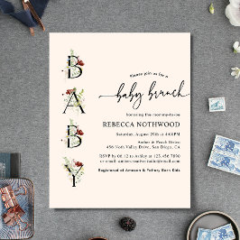 Convite de Chá de Bebê Rosa de Flores Silvestres O