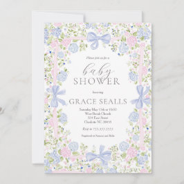 Convite de chá de bebê rosa e azul Grandmillennial