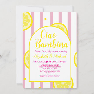 Convite de Chá de Bebê Rosa e Branco Ciao Bambina
