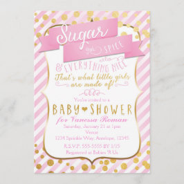 Convite de Chá de Bebê Rosa e Dourado Sugar & Spic