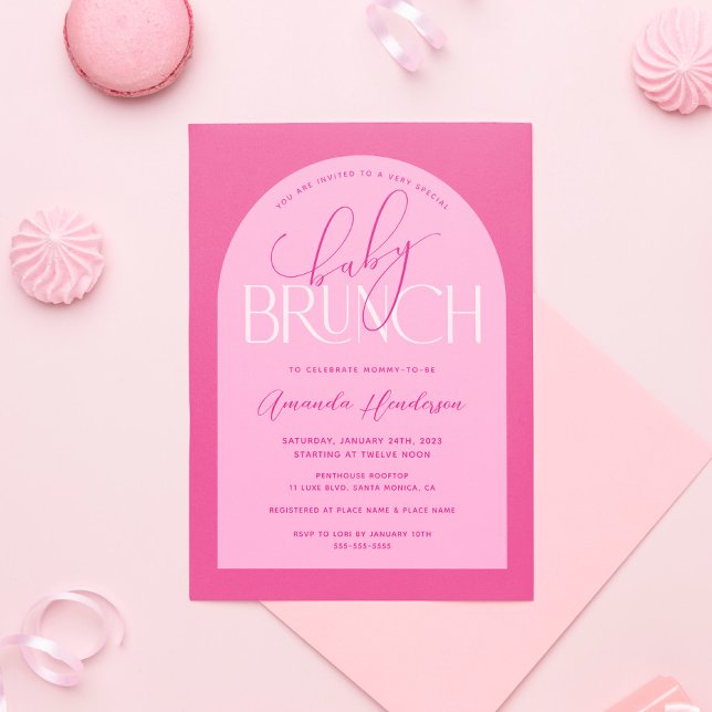 Convite de Chá de Bebê Rosa Menina Brunch (Criador carregado)