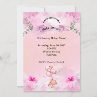 Convite de Chá de Bebê Rosa Sage