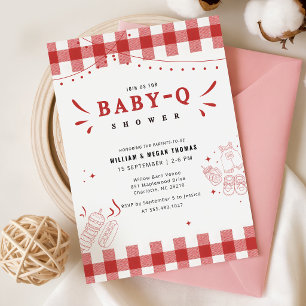 Convite de Chá de Bebê Rustic Red Gingham Baby Q B