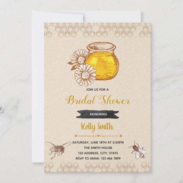 Convite de chá de bebê rústico com abelhas (Frente)