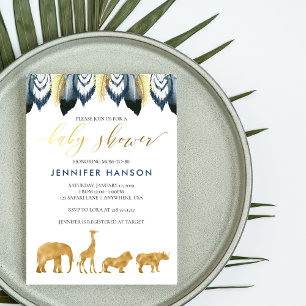 Convite de Chá de Bebê Safari Glamouroso Dourado A