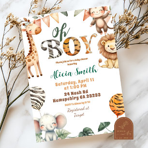 convite de chá de bebê Safari Party Animals