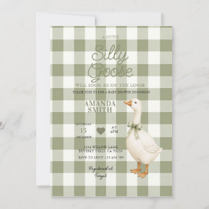 Convite de Chá de Bebê Sage Gingham Silly Goose