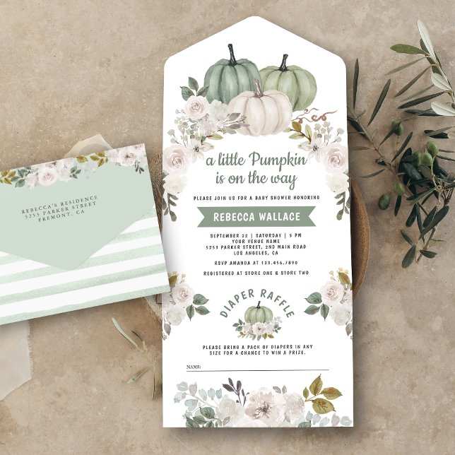 Convite de Chá de Bebê Sage Green Little Pumpkin F (Criador carregado)