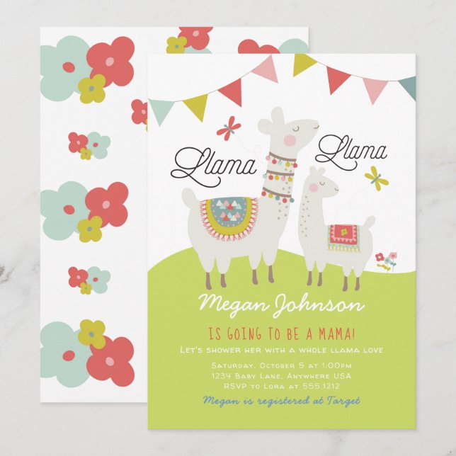 Convite de Chá de Bebê Scandi Boho Llama (Frente/Verso)