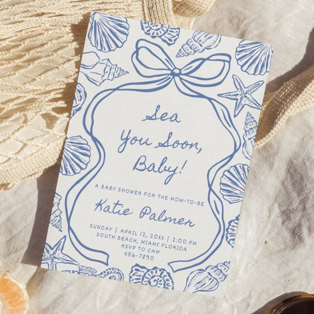 Convite de Chá de Bebê "Sea You Soon Baby" Azul Co (Criador carregado)