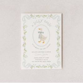 Convite de Chá de Bebê Silly Goose Floral Azul
