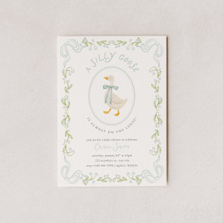 Convite de Chá de Bebê Silly Goose Floral Azul