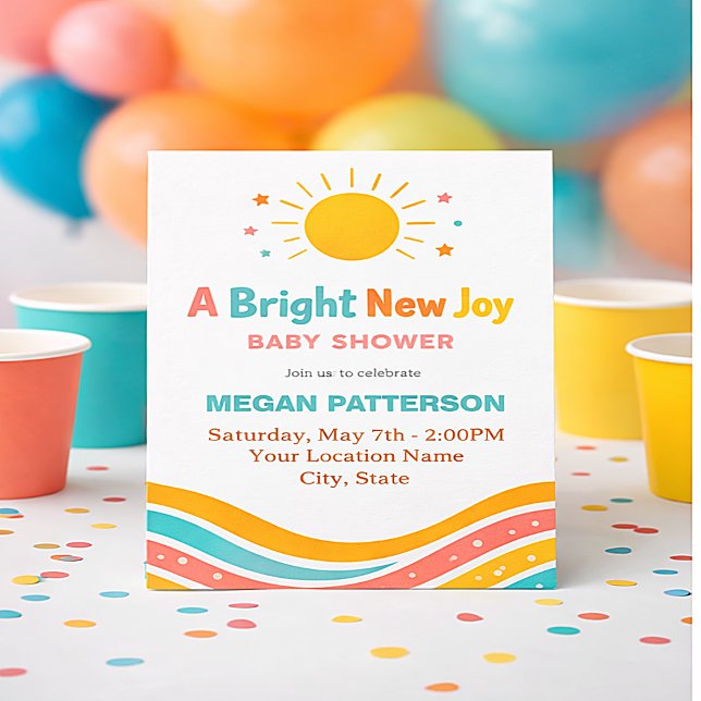 Convite de Chá de Bebê Sunshine | Moderno e Ilumin (Criador carregado)