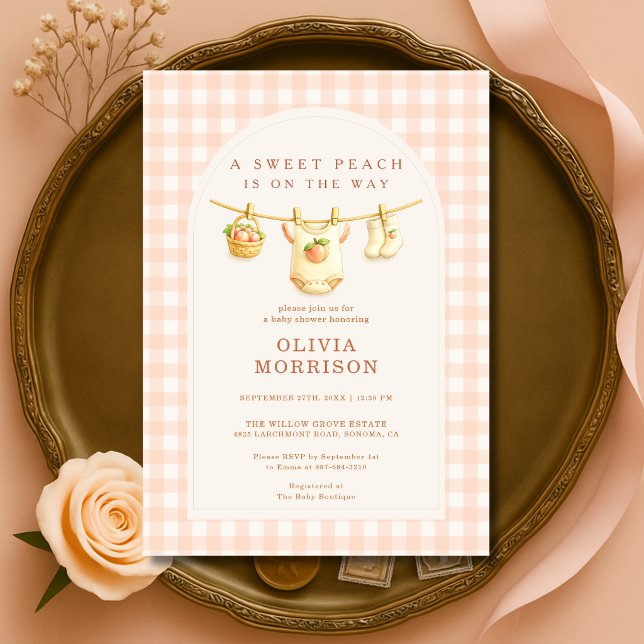 Convite de Chá de Bebê Sweet Little Peach Clothesl (Criador carregado)