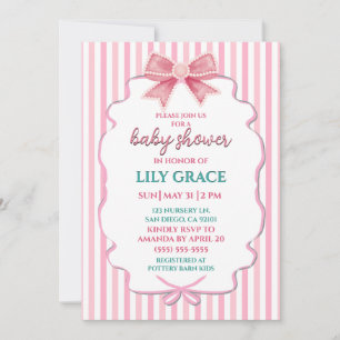 Convite de Chá de Bebê Sweet Pink & Pearls