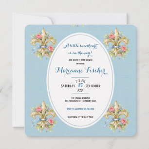 Convite de chá de bebê Sweetheart blue Fleur de Ly