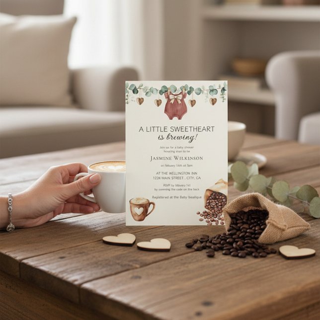 Convite de Chá de Bebê Sweetheart Coffee Brewing (Criador carregado)