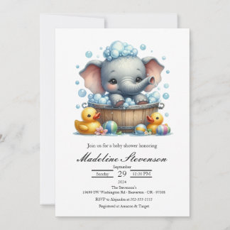 Convite de Chá de Bebê Temático Elefante com Banho