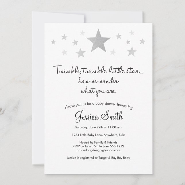 Convite de Chá de Bebê Twinke Twinkle Little Star (Frente)