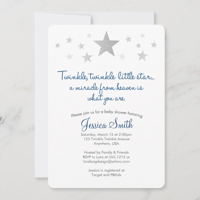 Convite de Chá de Bebê Twinkle Twinkle Little Star (Frente)